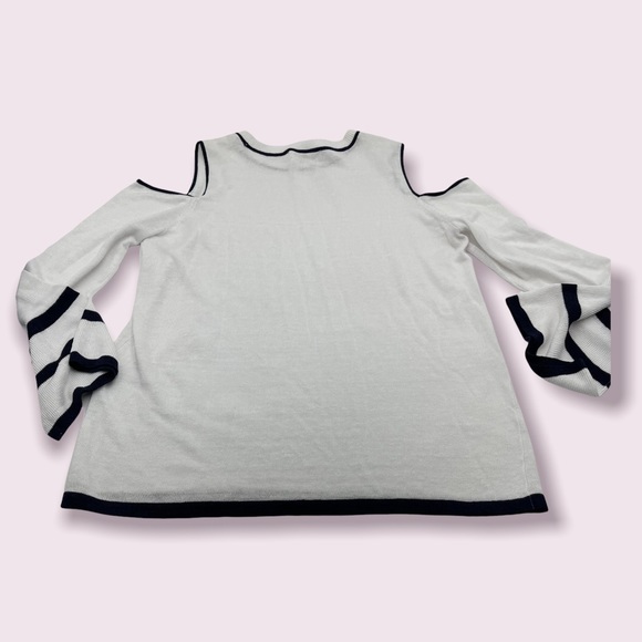 MICHAEL KORS| Cold Shoulder L/S Sweater EUC White with Navy stripe bell sleeve - Picture 7 of 9